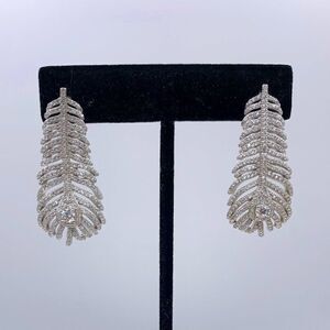 Earring, NWOT, solid 925 sterling silver, lab created clear gem, 1 3/4 inch drop